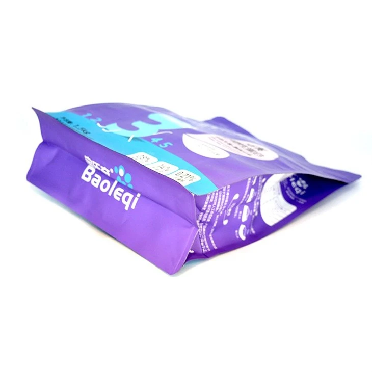Customized Purple Bag Cat Food Flat Bottom Eight-Side Seal Pet Food Packaging