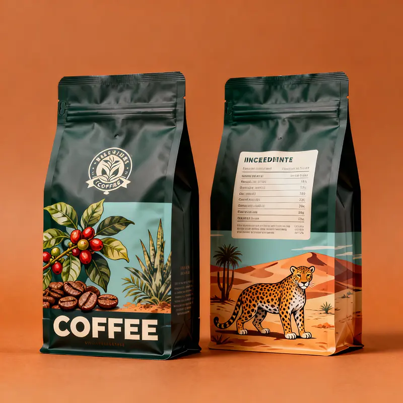 Pielāgota digitālā druka ar reljefu logotipu ar rāvējslēdzēju ar plakanu dibenu GRS 30% pārstrādāta materiāla kafijas pupiņu maisiņa iepakojuma maisiņš