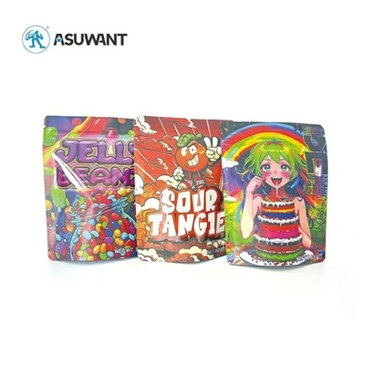 Pielāgots dizains drukāts Candy Stand Up maisiņa plastmasas maisiņš atkārtoti aizzīmogojams 3,5 g 7g 14g 28g 1oz 1 mārciņas pārtikas alumīnija folijas mylar rāvējslēdzēja maisiņi